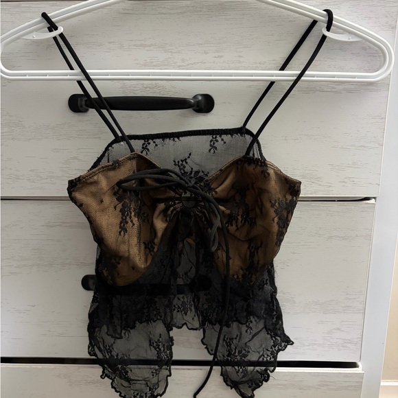 Cider Black Lace Tie-Front Crop Top - Picture 2 of 2